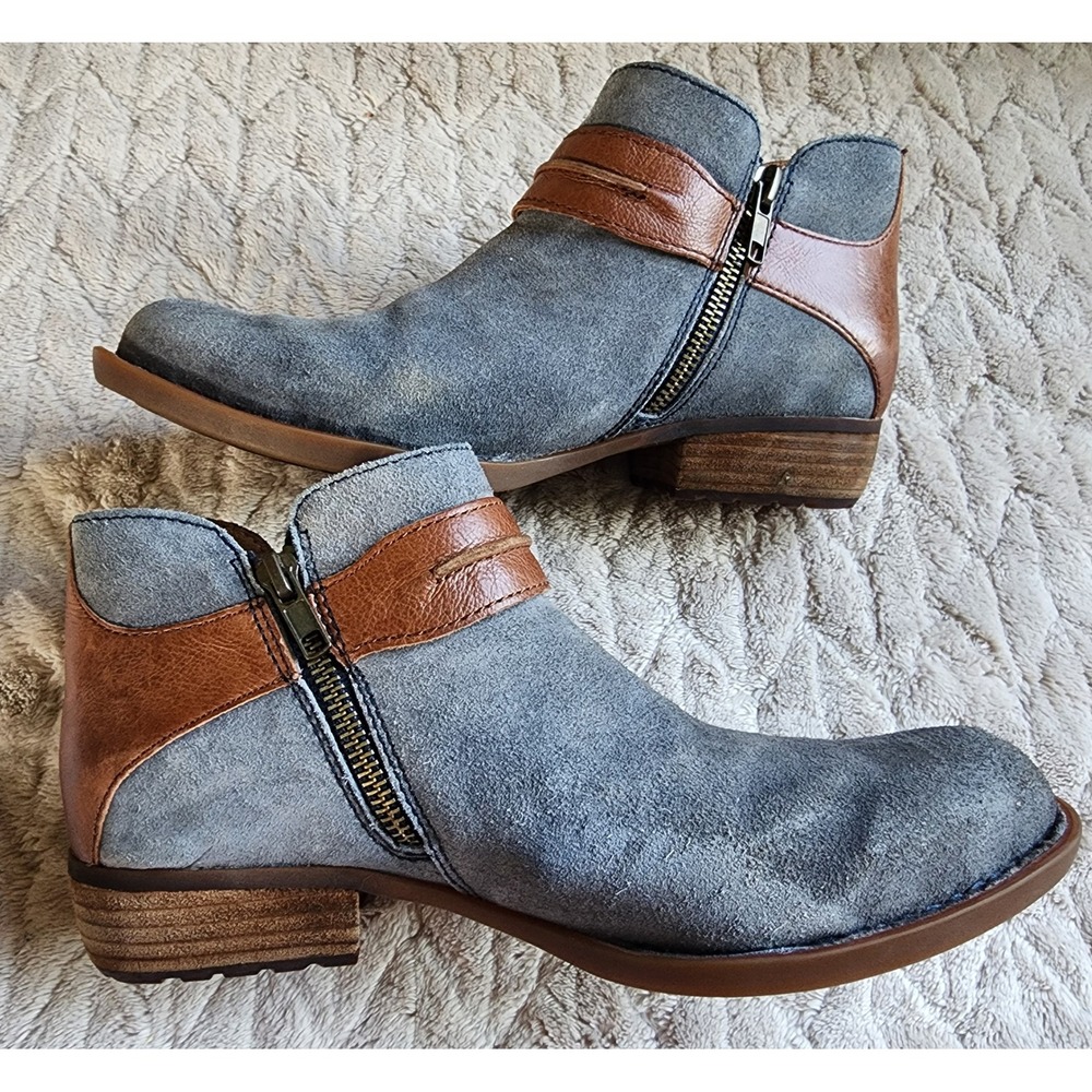 Born Kerri Blue Suede Brown Leather Buckle Ankle Boots Womens 7.5M - Picture 7 of 11